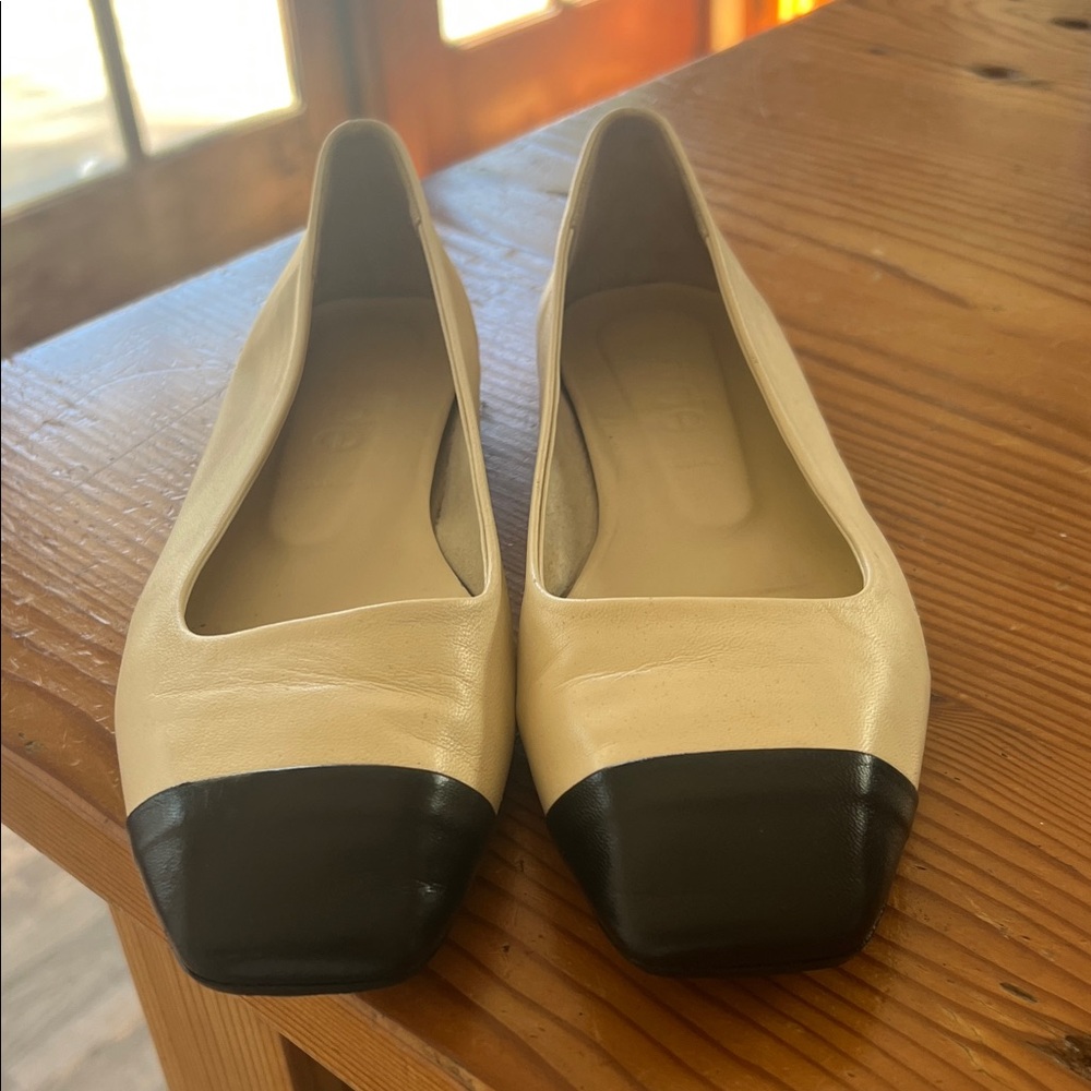 AEYDE
Inga Two-tone Leather Ballet Flats In Cream,black
